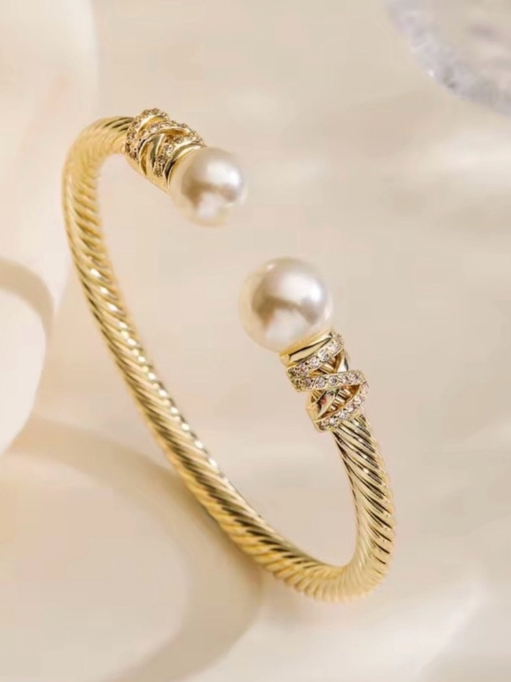 NWOT Elegant Gold and Pearl Open Cuff Bracelet